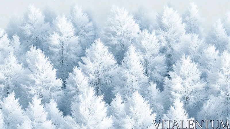 Minimalist aerial study of frost-laden conifer canopy design.