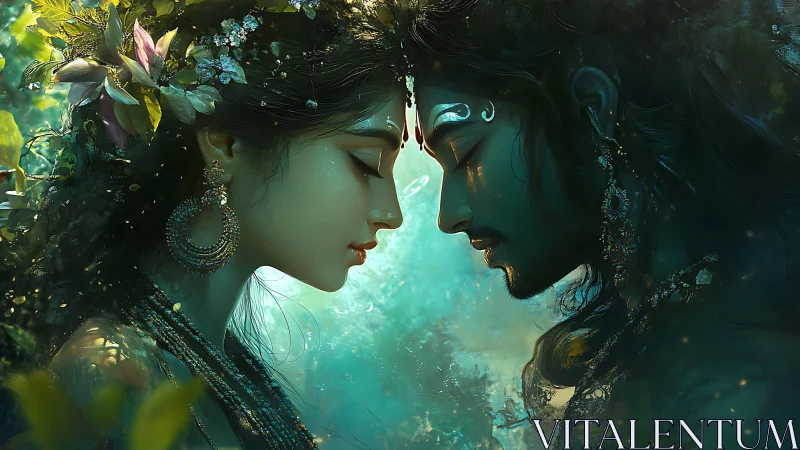 Luminescent Mythological Duality: Ethereal Facial Juxtaposition with Crystalline Transformation.