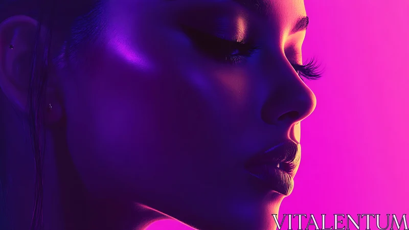 Neon-lit female profile rendered in bold magenta and violet.