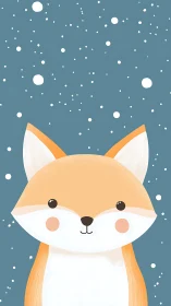 Minimalist winter fox illustration on teal snowfield background.