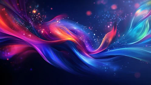 Swirling neon ribbons over cosmic deep blue canvas.