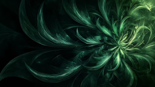 Green fractal floral vortex expands across dark background