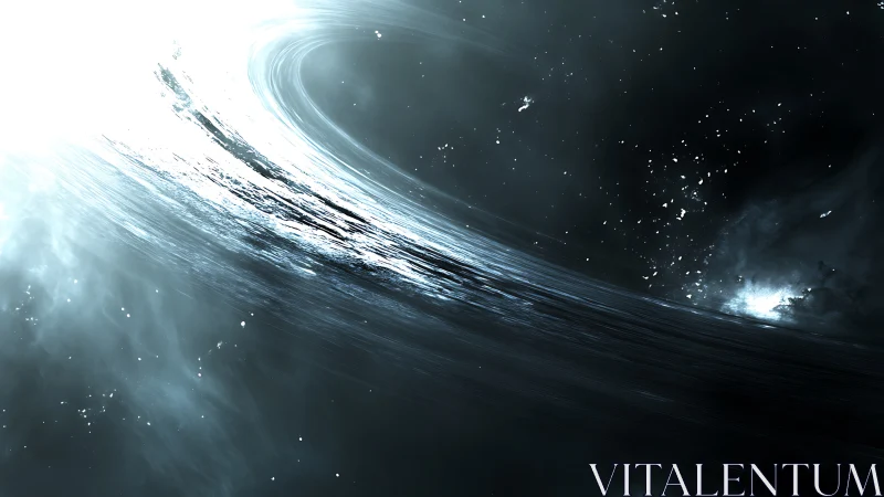 Astrophysical accretion disk rendered with luminous relativistic plume