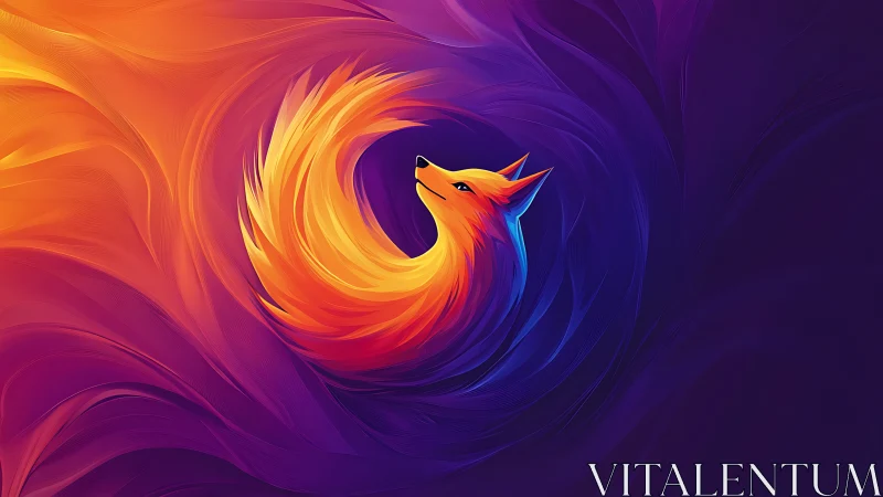 Vibrant curled fox glows within swirling neon gradients