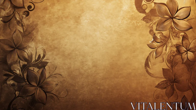 Ornate sepia floral border over textured golden field.