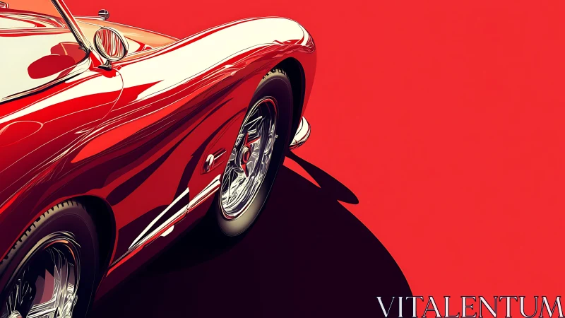 Classic red roadster rendered in high contrast digital minimalism