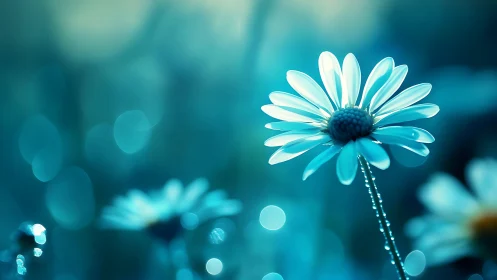 Turquoise daisy bloom with bokeh background depth of field effect.