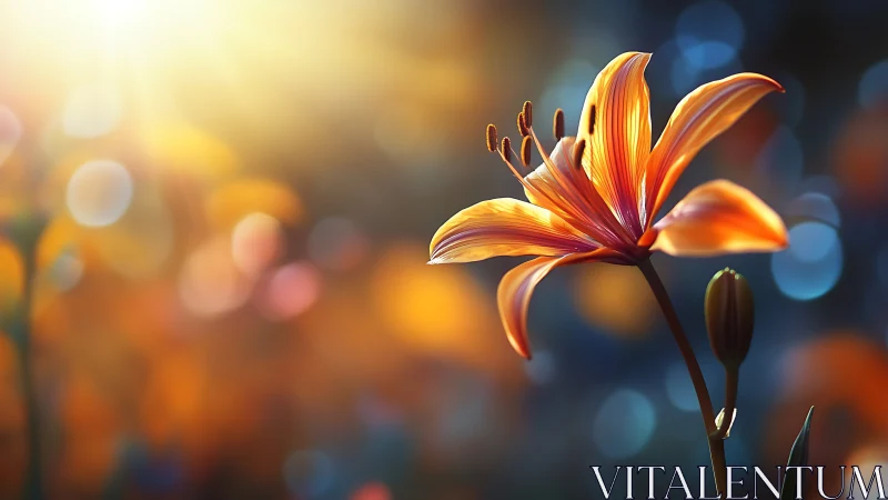 Backlit flower with unfocused bokeh background.