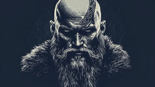 High-contrast Viking warrior portrait with engraved facial tattoos