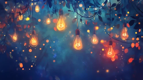 Dreamy forest lights drifting through a twilight canopy.