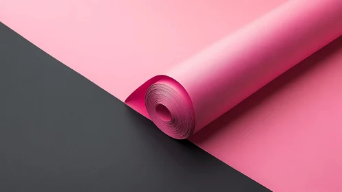 Soft pink paper roll resting on bold charcoal backdrop.