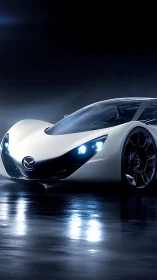 Photorealistic white concept supercar in cinematic studio light.