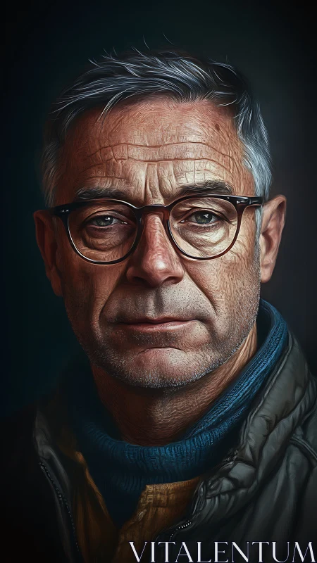 Middle-aged man with glasses in detailed digital portrait.