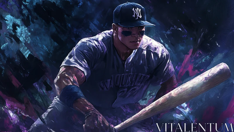 Digital painting depicts a focused baseball batter in motion