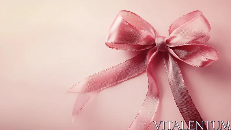 Pink Satin Bow with Trailing Ribbon on Gradient Background