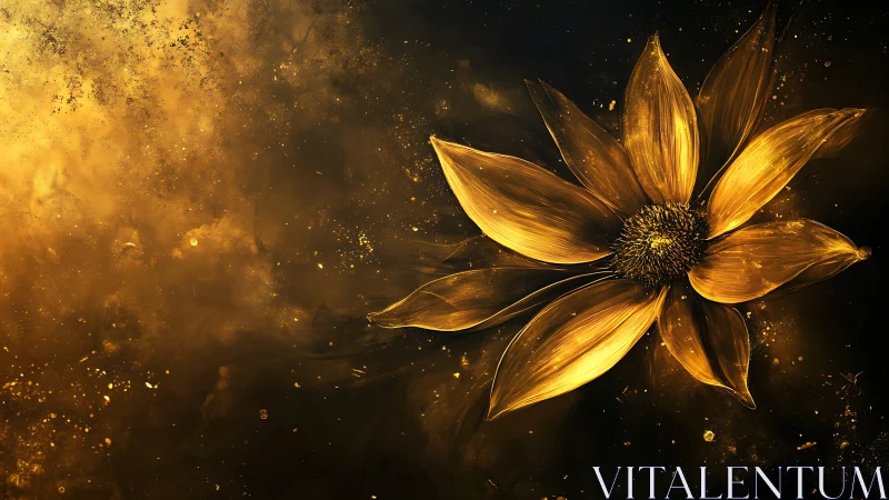 Radiant golden petal structure in nebular particulate field.