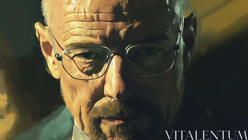 Intense older man portrait rendered in moody digital painting