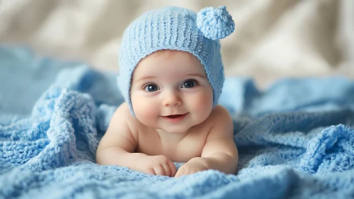 Precious Moments in Blue: Baby's Gentle Smile.