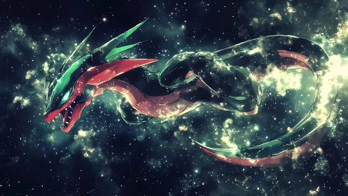 Luminescent space serpent rendered with dynamic atmospheric scattering