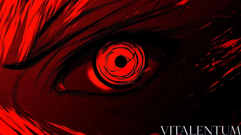 Crimson vortex eye carves fury into the surrounding darkness