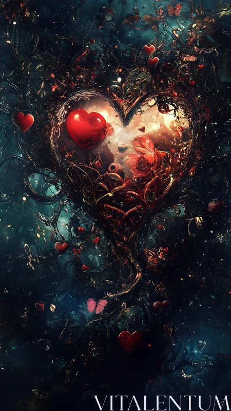 Luminous Heart Composition with Organic Nature Integration