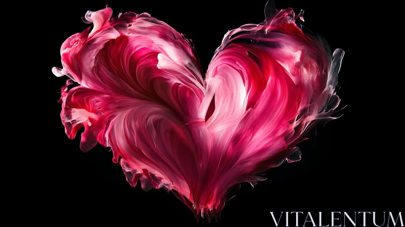 Pink and Red Fluid Abstraction Heart Form Against Black Background