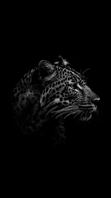 Nocturnal leopard silhouette carved in silvered shadow.