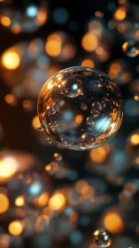 Glowing bubble of light drifting through cozy bokeh night.