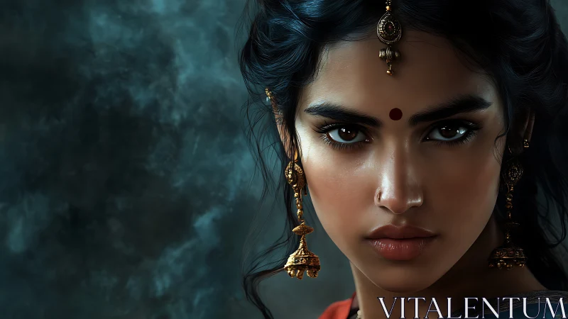 Storm-dark eyes ignite beneath jeweled dusk lit ornaments