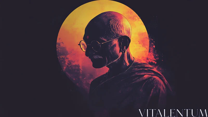 Solar halo sage in crimson shadows of contemplative calm.