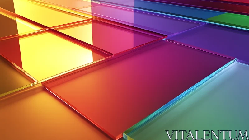 Glassy color tiles glide into a neon-soft abstract horizon