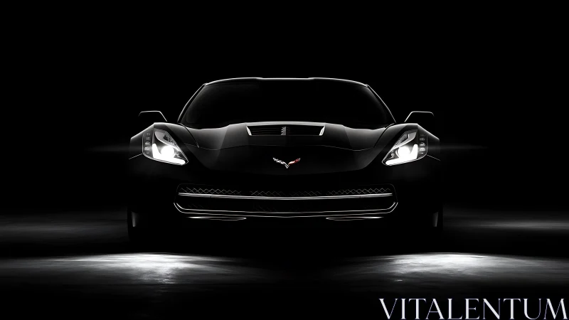 Performance sports coupe emerges from controlled darkness.