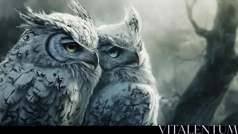 Two Majestic Owls in Mystical Forest, Digital Art Realism.