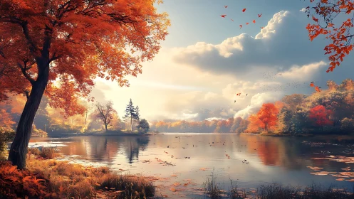 Golden autumn lake where soft light and quiet colors meet.