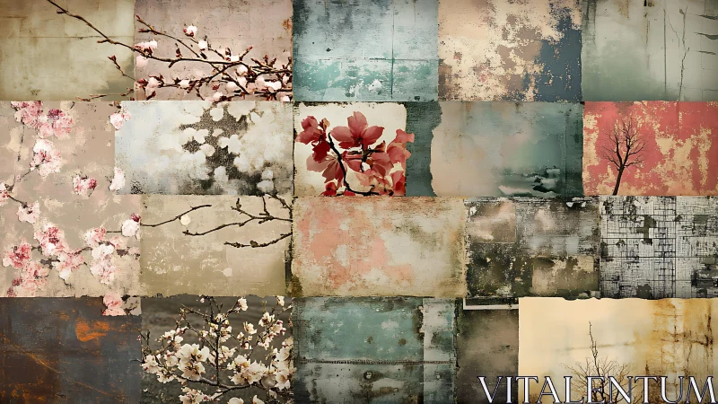 Composite grid arranges floral and textured panels in rows