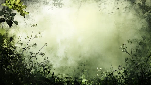 Whispering forest mist cradling wild grasses in glow.