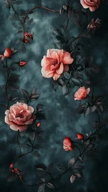 Coral Roses Against Moody Teal Background