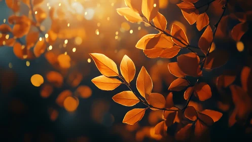 Autumn Leaves in Warm Sunlight, Nature Photography Style.