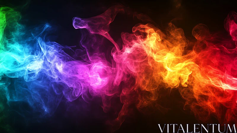 Vibrant multicolored smoke waves on dark black background.