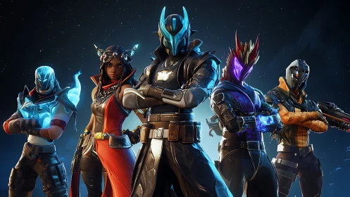 Bold squad of futuristic heroes stands ready for adventure