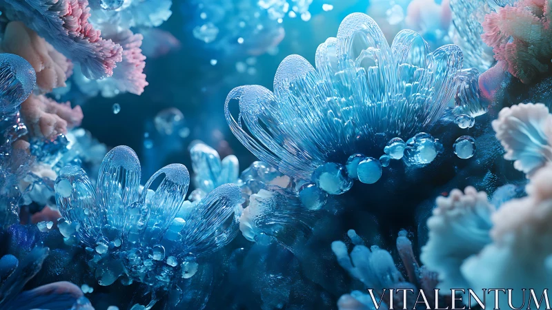 Crystal bloom reef in shimmering neon-tide bluescape.