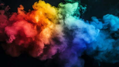 Billowing rainbow clouds drift gently across a dark sky