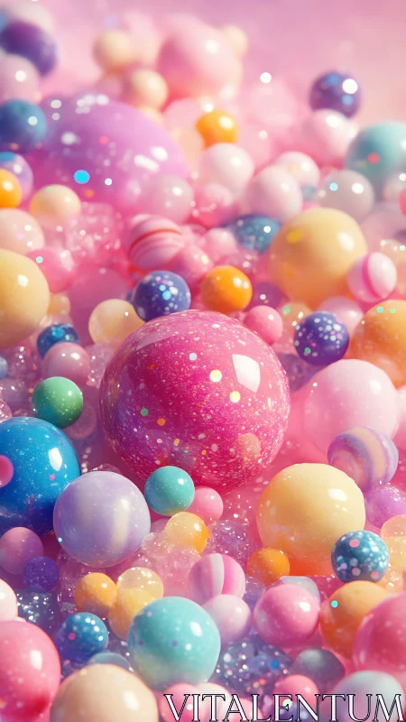 Candy colored spheres float in a dreamy pastel universe