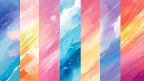 Vertical pastel gradient panels with dynamic brush diagonals.