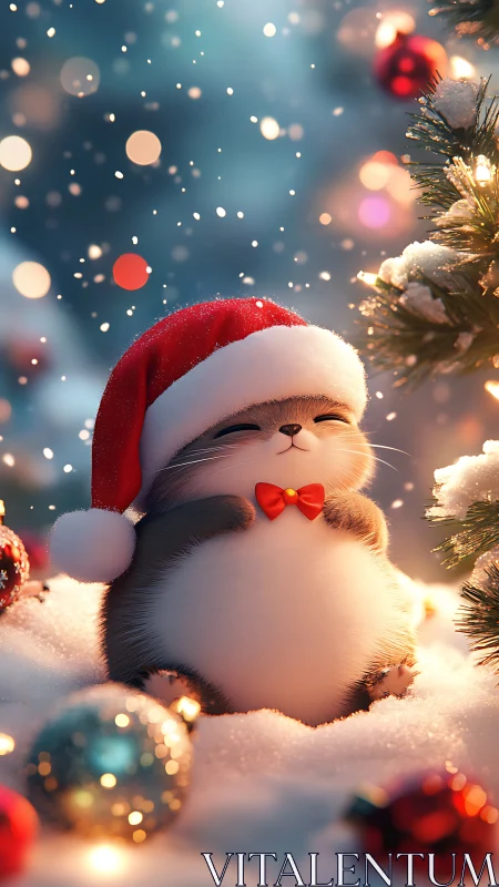 Cozy holiday hamster in a Santa hat enjoying winter magic.