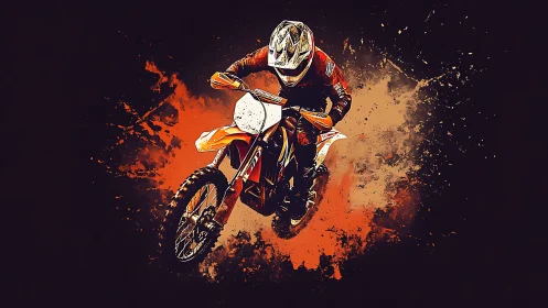 Dust-splitting motocross rider rockets through molten sunset