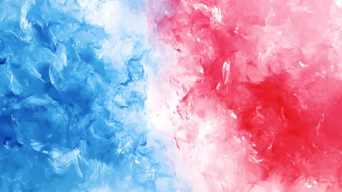 Bilateral red and blue fluid plumes form turbulent abstract interface