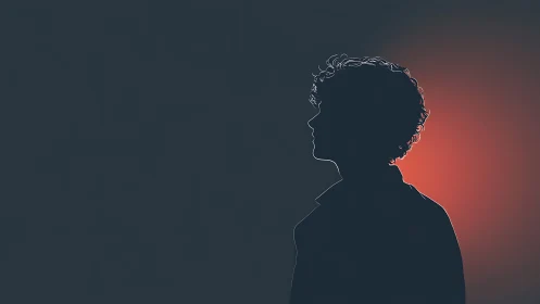 Backlit curly silhouette with minimal neon edge contouring.