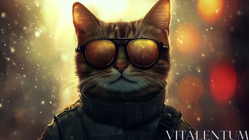 Cool Cat with Golden Sunglasses in Warm Glow.