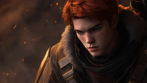 Cinematic warrior portrait in dramatic three-quarter close-up.